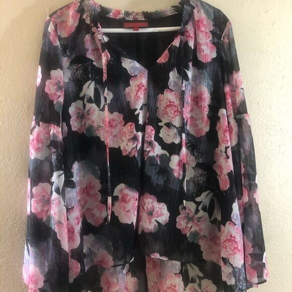 J.Lo Floral Gold Drip Blouse floral print size L - Picture 1 of 7